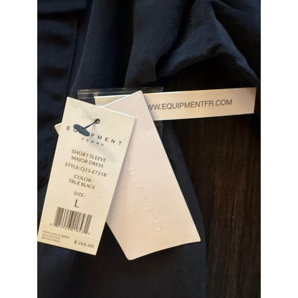 NWT Equipment Femme True Black Short Sleeve Silk Major Shirt Dress Size Large - Picture 4 of 7